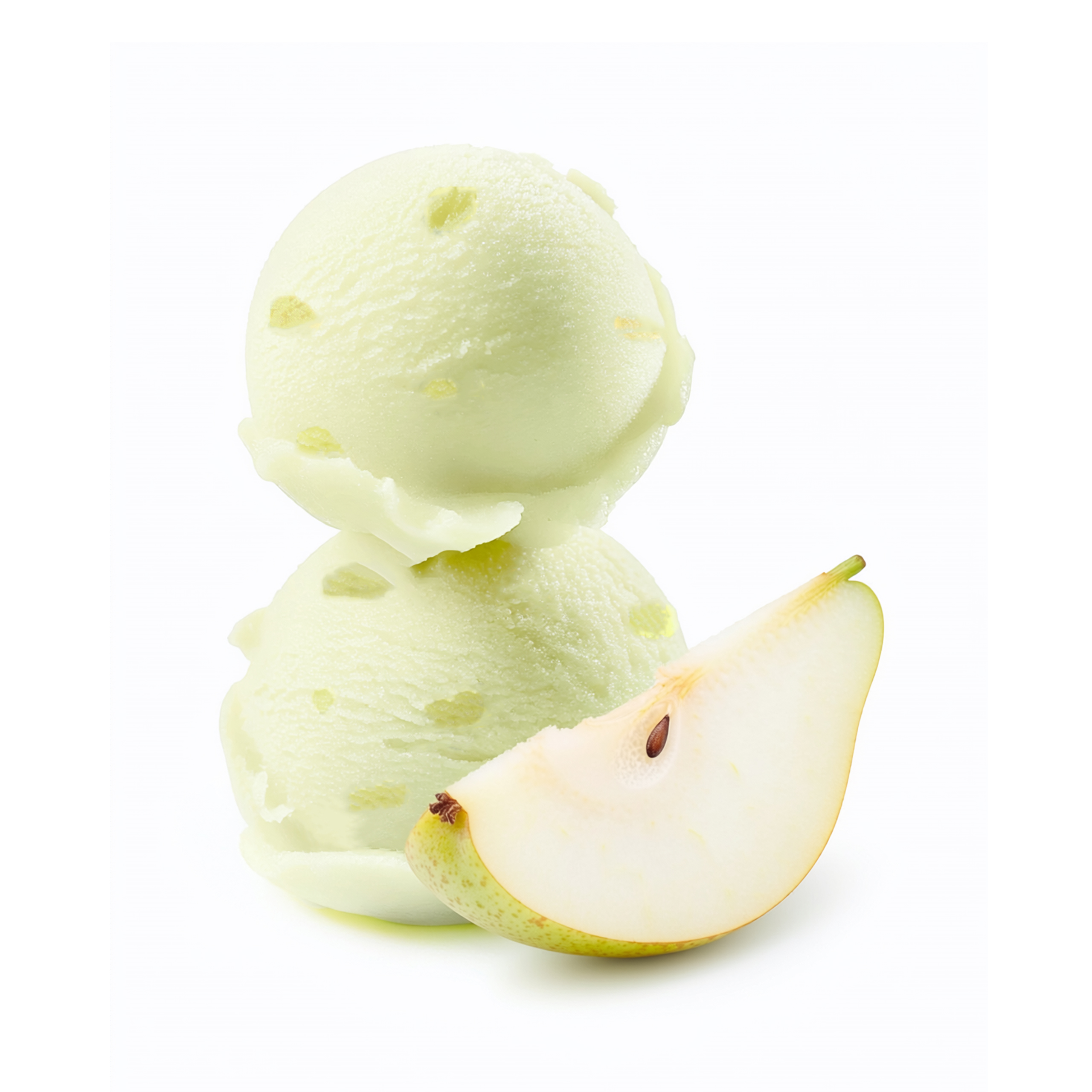 2 scoops of ice cream and a quarter of a pear.